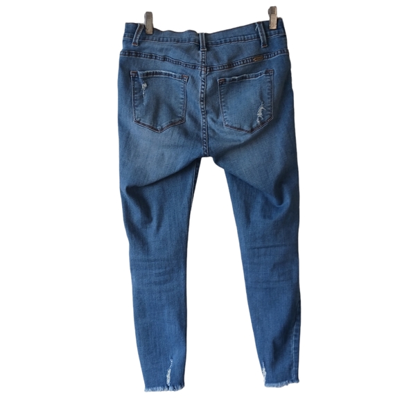 Kancan Maternity Skinny Jeans Size 26 Side Panel Low Rise Medium Wash Raw Hem - Picture 5 of 15